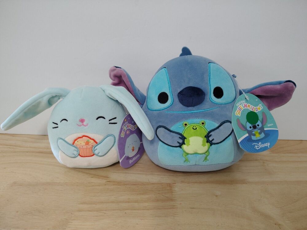 Squishmallows 6.5" Disney Stitch with Frog And Buttons The Bunny 5" Lot Of 2 NWT
